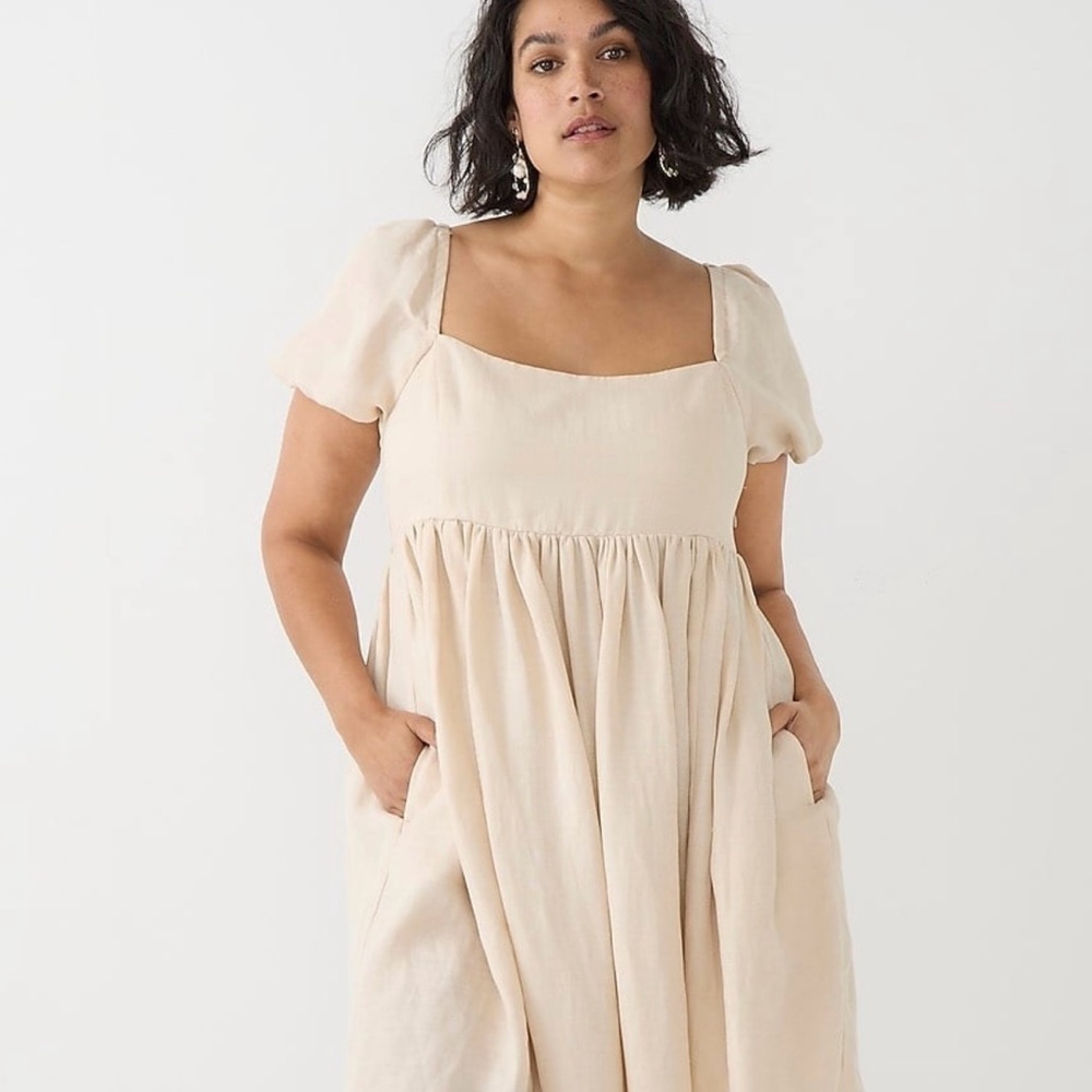 J Crew Puff-Sleeve Linen-Cupro Blend Dress Size 6